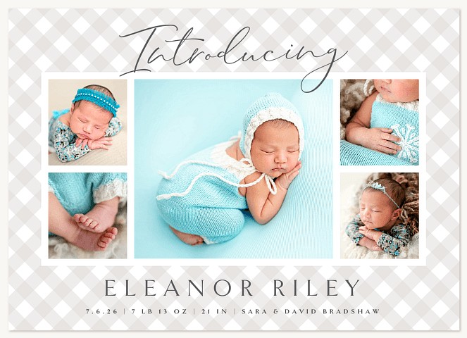 Light Gingham Baby Announcements