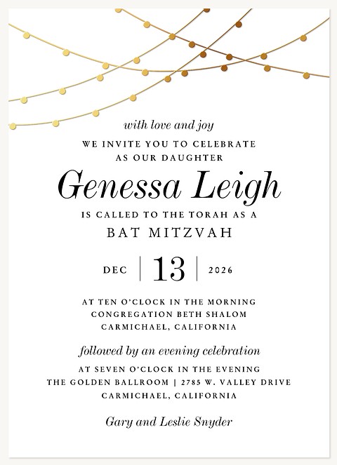 Classy Elegance Bat Mitzvah Invitations
