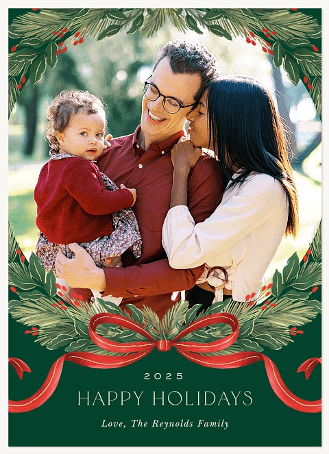 Bow Wreath Personalized Holiday Cards