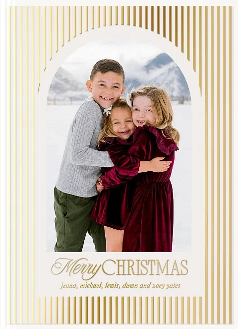 Golden Arch Stripes Personalized Holiday Cards