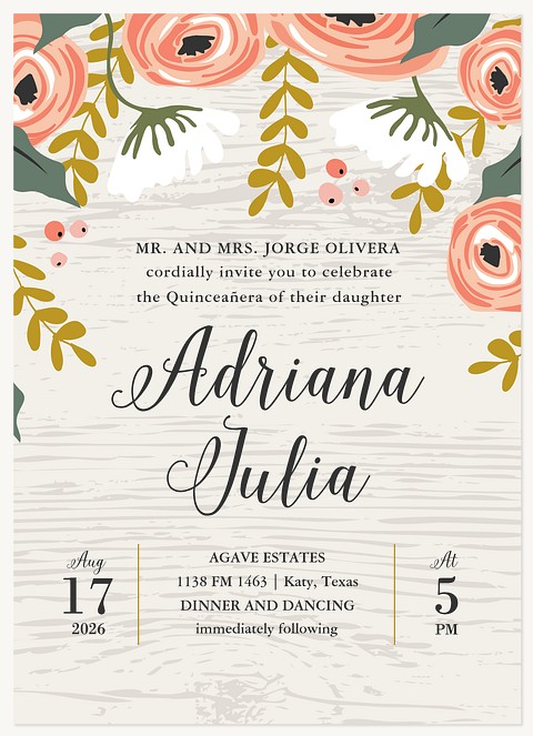 Painted Peonies Quinceañera Invitations