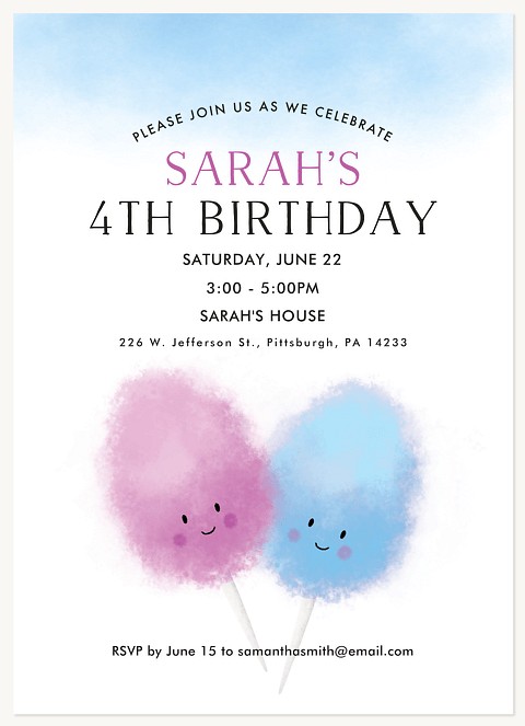 Cotton Candy Fun Girl Birthday Party Invitations