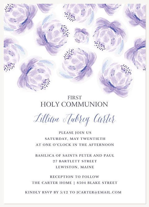 Cascading Peonies First Communion Invitations