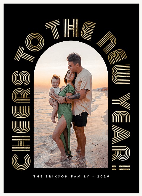 Arching Retro Type Personalized Holiday Cards