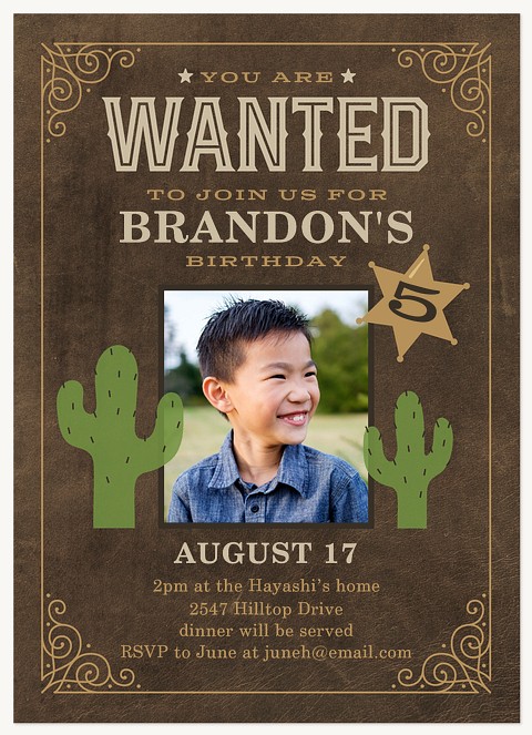 Wanted Poster Kids Birthday Invitations