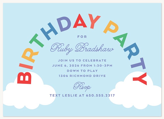 Rainbow Sky Kids Birthday Invitations