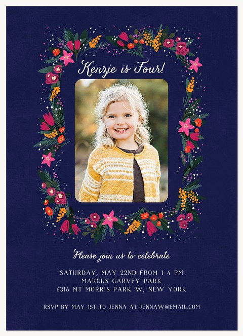 Floral Frame Kids Birthday Invitations