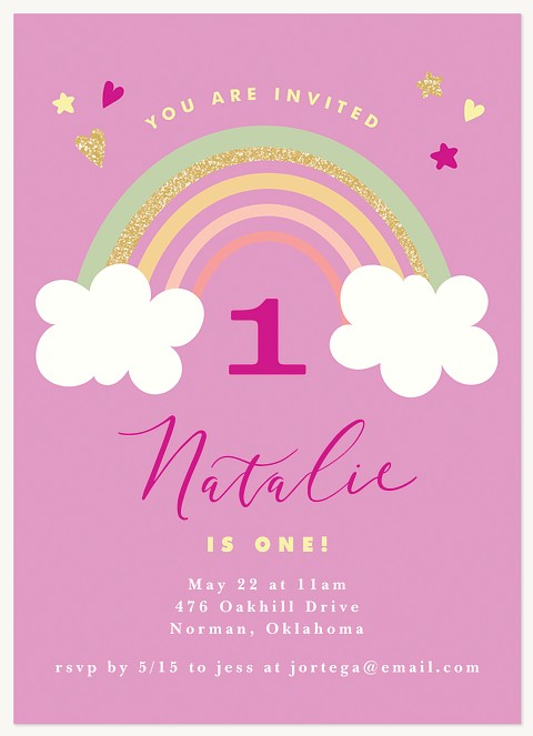 Glittering Rainbow Kids Birthday Invitations