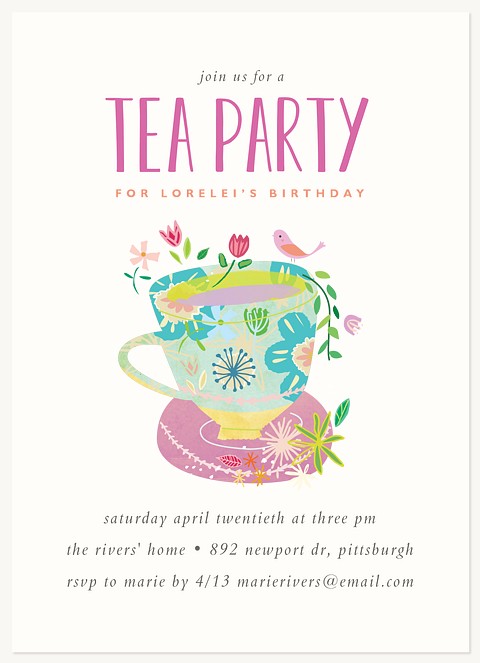 Time for Tea Girl Birthday Party Invitations