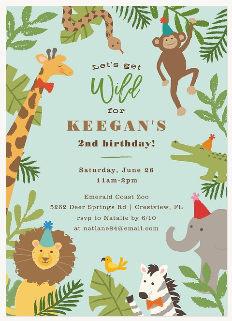 Wild Jungle Kids Birthday Invitations
