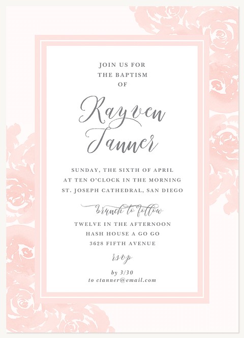 Watercolor Roses Baptisms & Christening Invitations