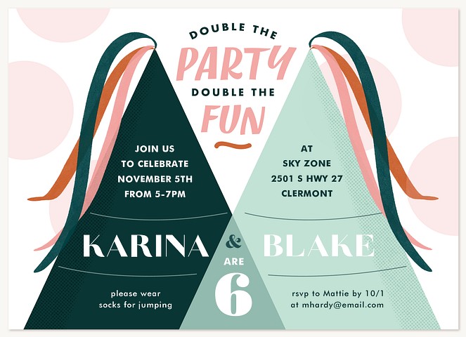 Party Hat Duo Twins Birthday Party Invitations