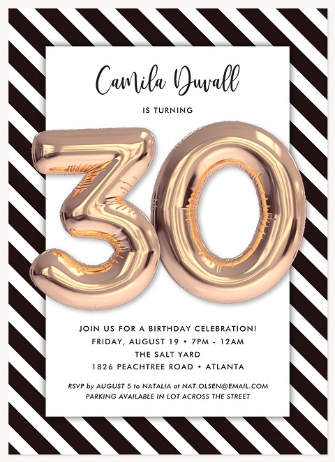 Number Balloons Adult Birthday Party Invitations