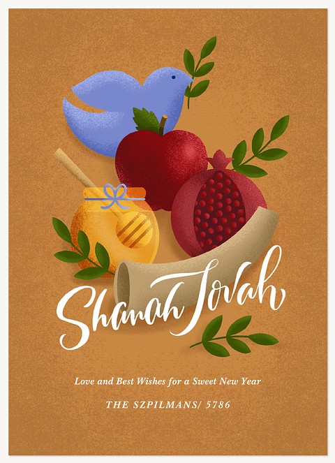 Illustrated Symbols Rosh Hashanah cards
