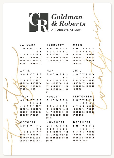 Golden Script Calendar Holiday & Christmas Magnet Cards