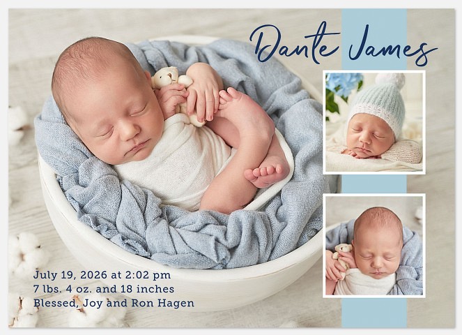 Blue Ribbon Collage Baby Birth Announcements