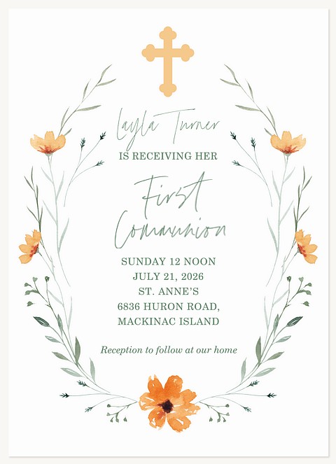 Watercolor Poppies First Communion Invitations