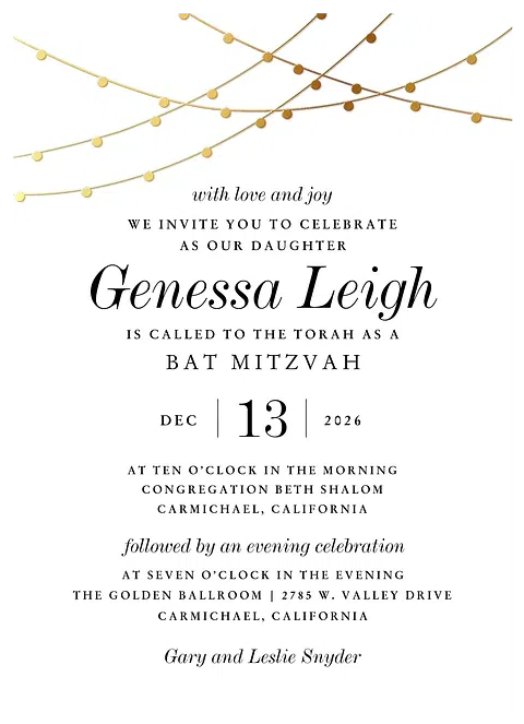 Classy Elegance Bat Mitzvah Invitations