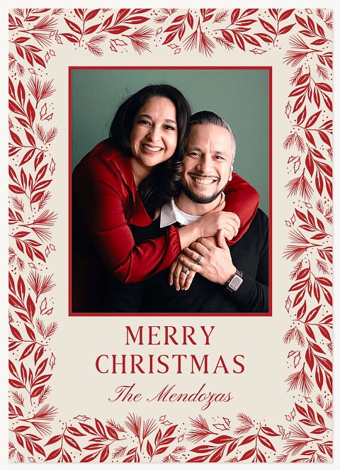 Leafy Garland Border Personalized Holiday Cards