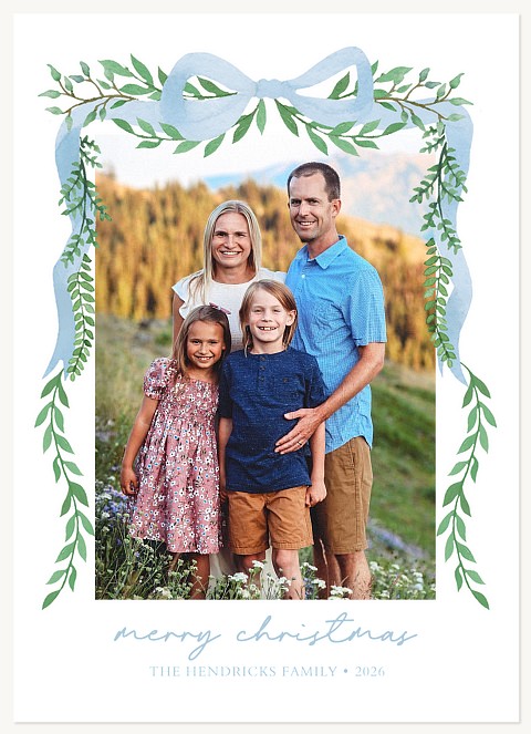 Blue Ribbon Garland Personalized Holiday Cards