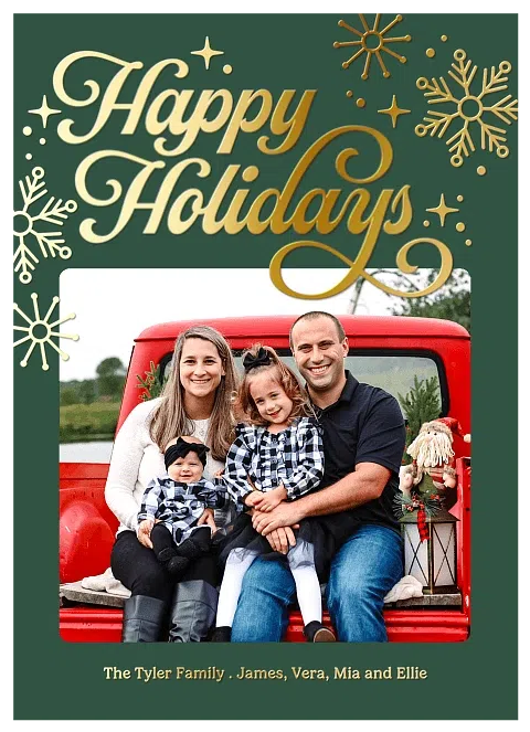 Retro Snowflakes Personalized Holiday Cards