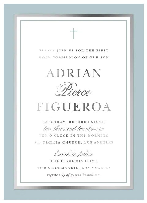 Genteel Frame First Communion Invitations