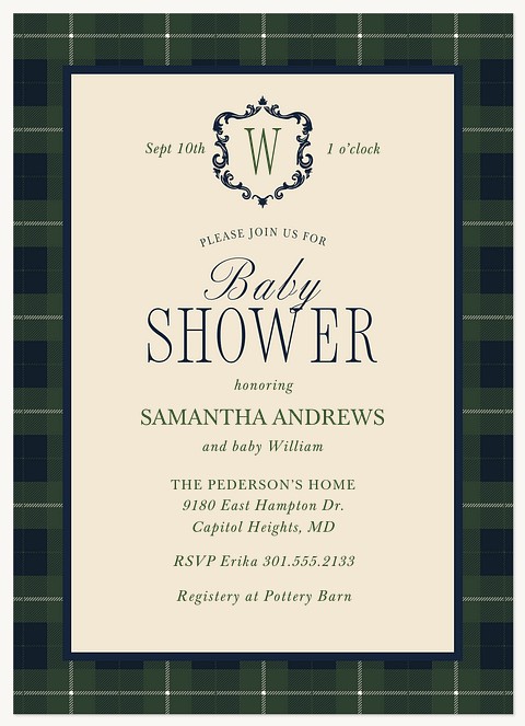 Tartan Crest Baby Shower Invites
