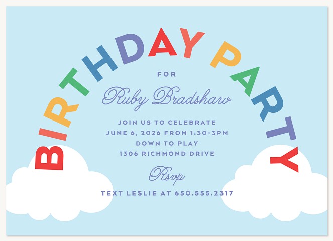 Rainbow Sky Kids Birthday Invitations