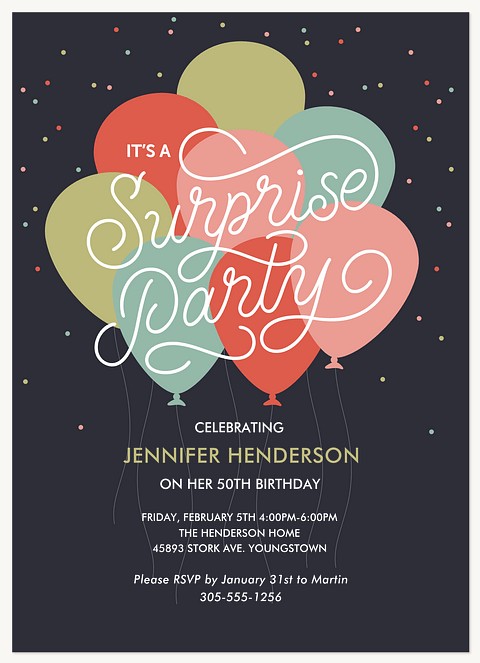 Balloon Surprise Adult Birthday Party Invitations