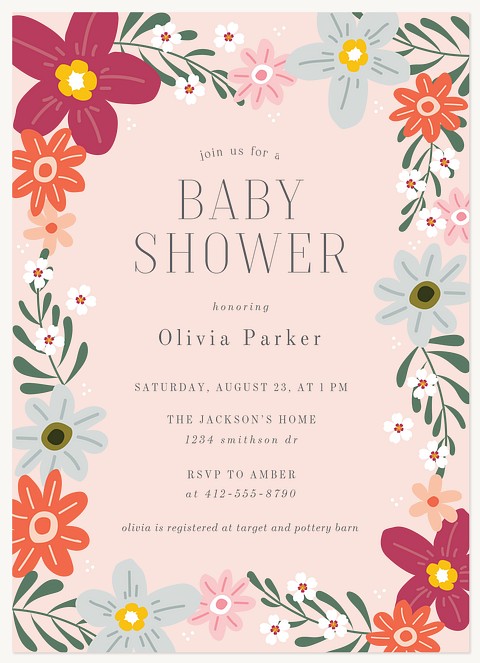 Floral Border Baby Shower Invites