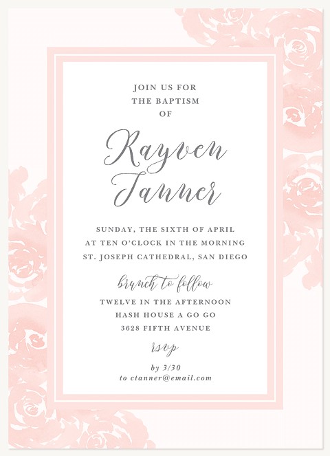 Watercolor Roses Baptisms & Christening Invitations