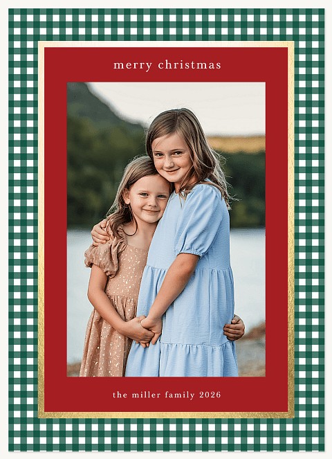Gingham Border Personalized Holiday Cards