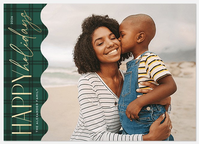 Green Plaid Holiday Photo Cards