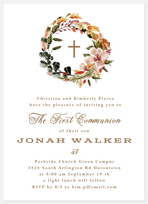  Florist Wreath First Communion Invitations