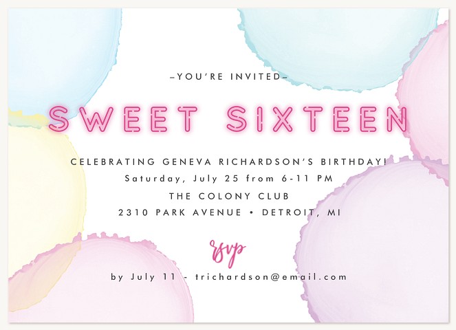 Sweet Neon Teen Birthday Invitations