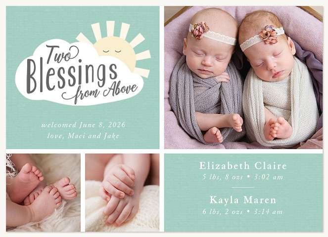 Two Blessings Twin Birth Announcements