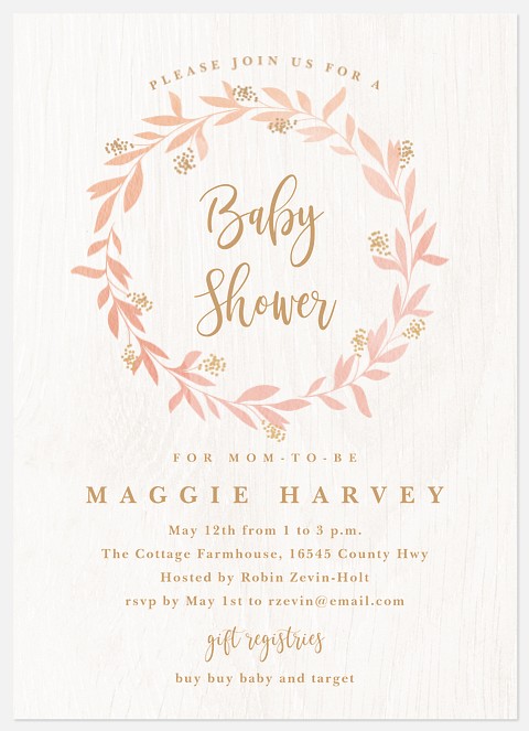 Blushing Laurel Baby Shower Invitations