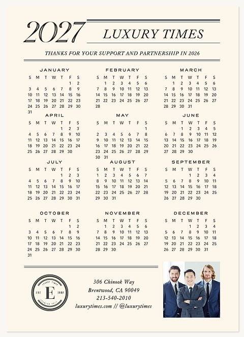 Engraved Calendar Business Holiday Cards