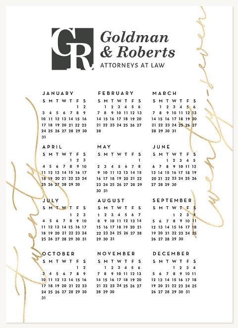 Golden Script Calendar Business Holiday Cards