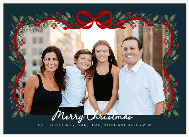 Ribboned Holly Personalized Holiday Cards