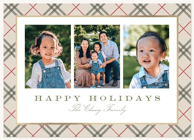 Cozy Plaid Trio Personalized Holiday Cards