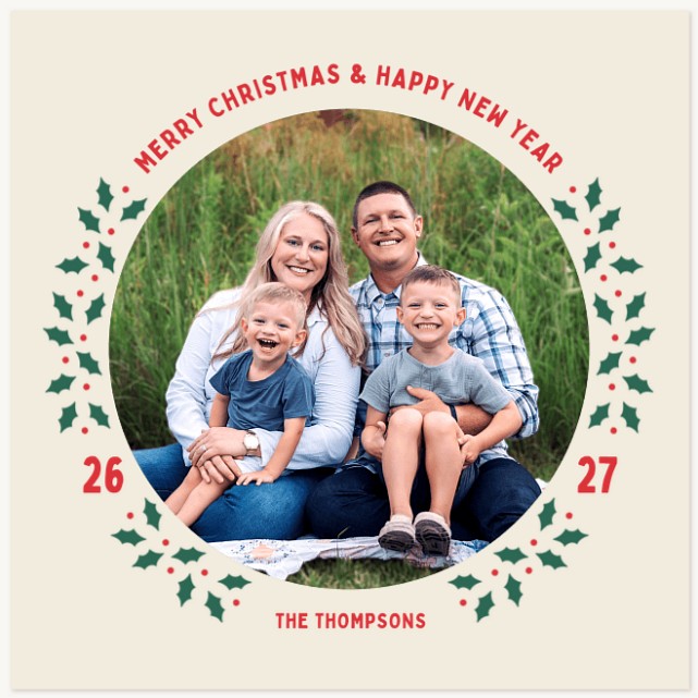 Retro Holly Personalized Holiday Cards