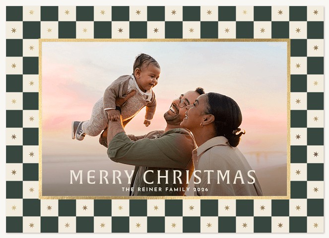 Checker Sparkles Personalized Holiday Cards