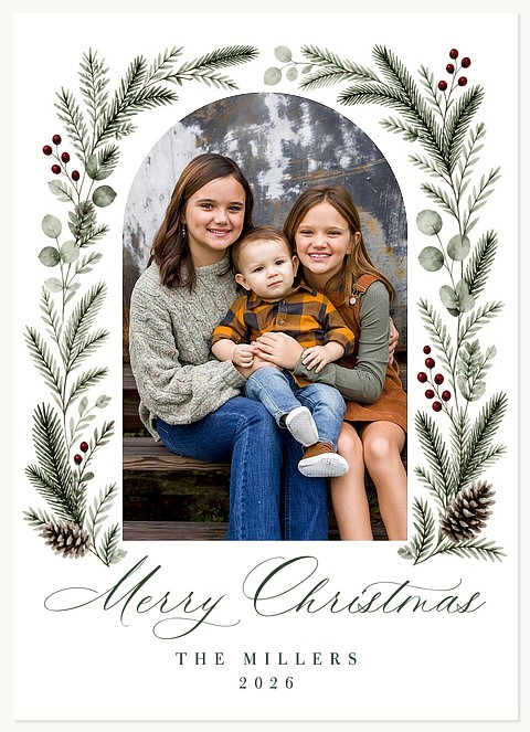 Arched Foliage Personalized Holiday Cards