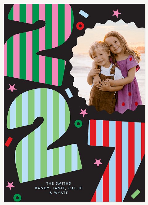 Striped Year Personalized Holiday Cards