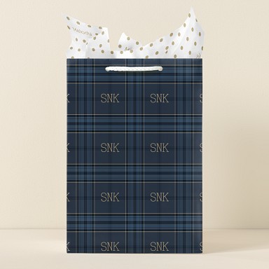 Monogram Navy Plaid Gift Bags