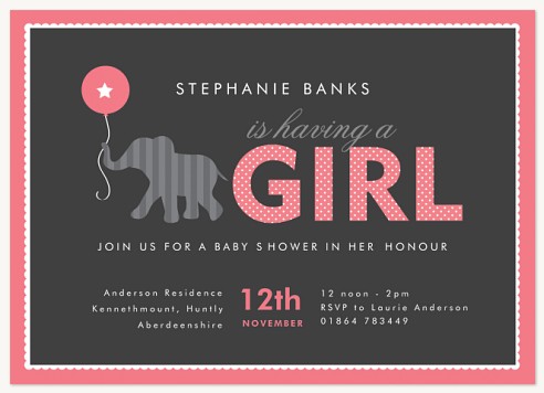 Baby Elephant Girl Baby Shower Invites 