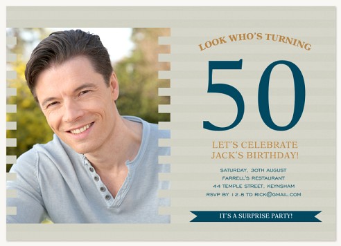 Navy Photo Block Adult Birthday Party Invitations