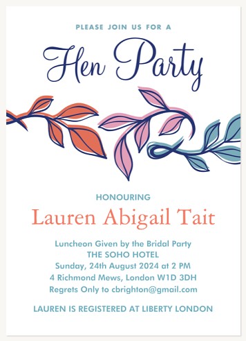 Let's Leaf for the Party Hen Party Invitations