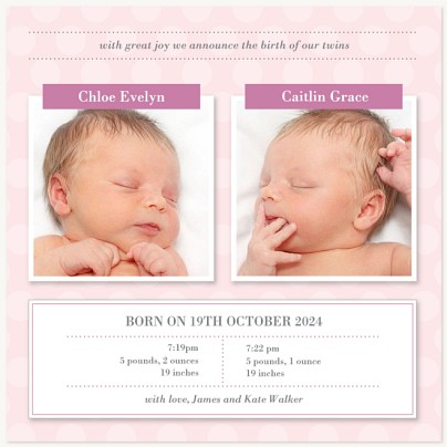 Classic Rose Twin Birth Announcement Cards